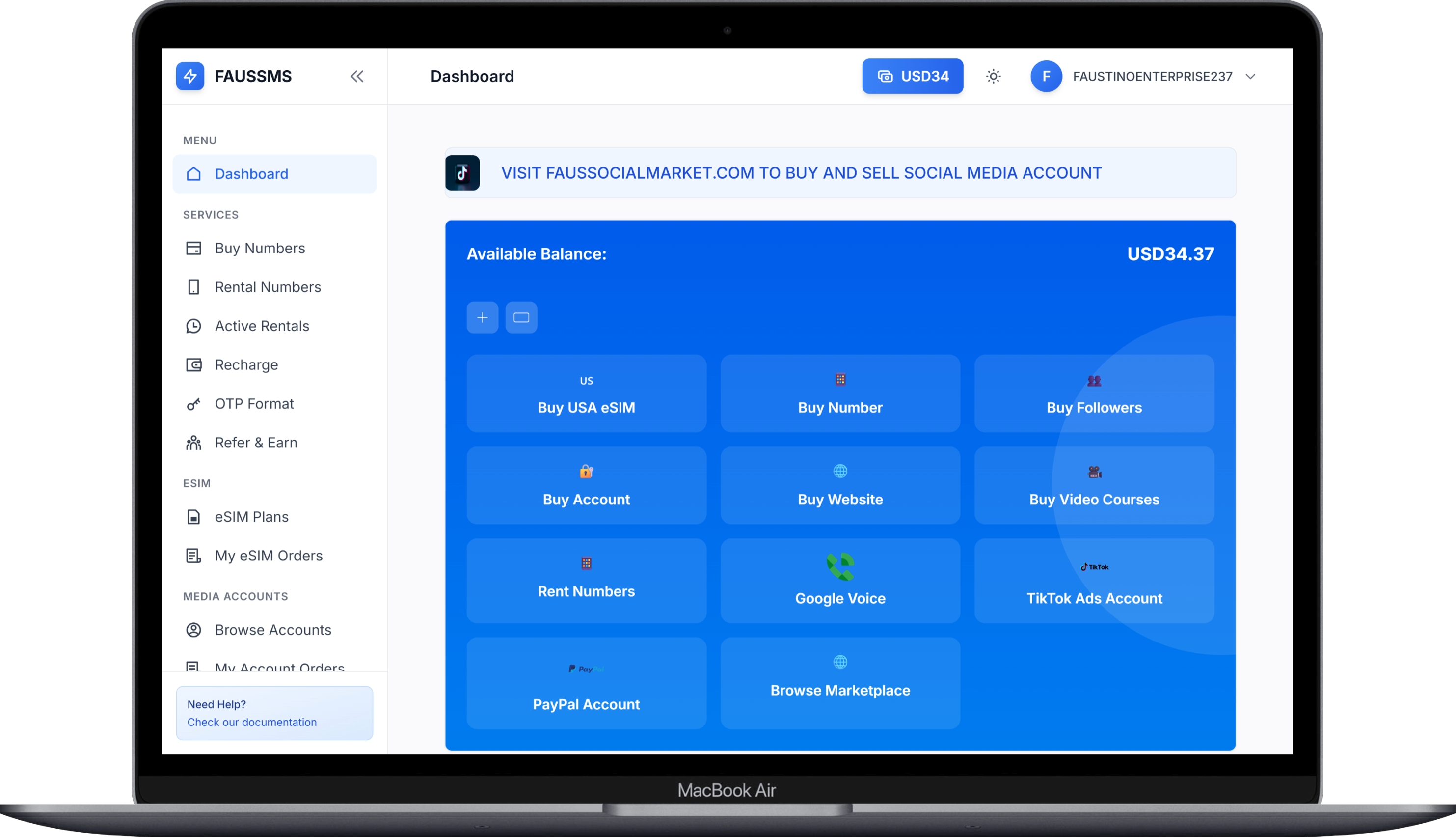 Dashboard screenshot — FAUSSMS